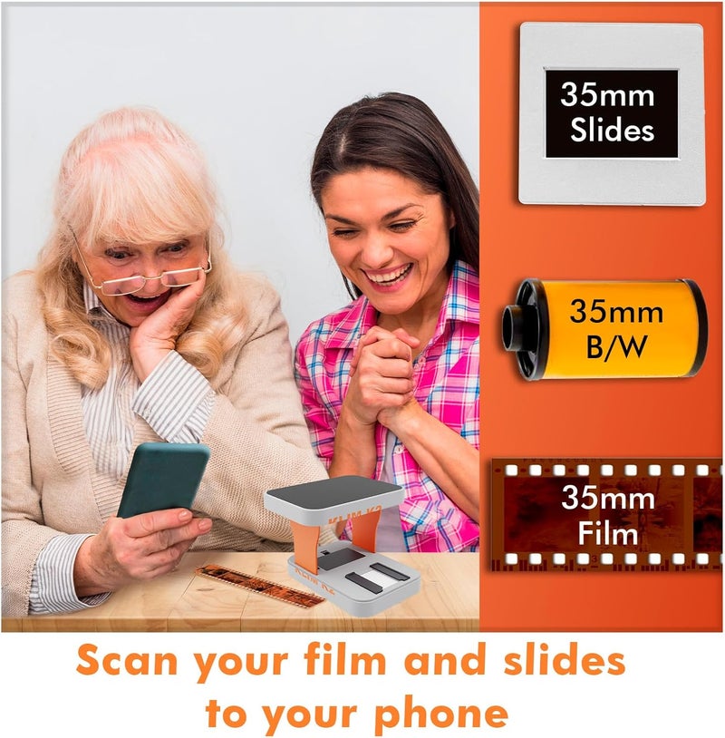 KLIM K2 Mobile Film Scanner 35mm - Free APP - Positive & Negative Converter, Slide & Photo Digitizer, 35mm Color Developing Kit Essential - Top Choice for Preserving Old Photos - Orange & Grey - Image 2